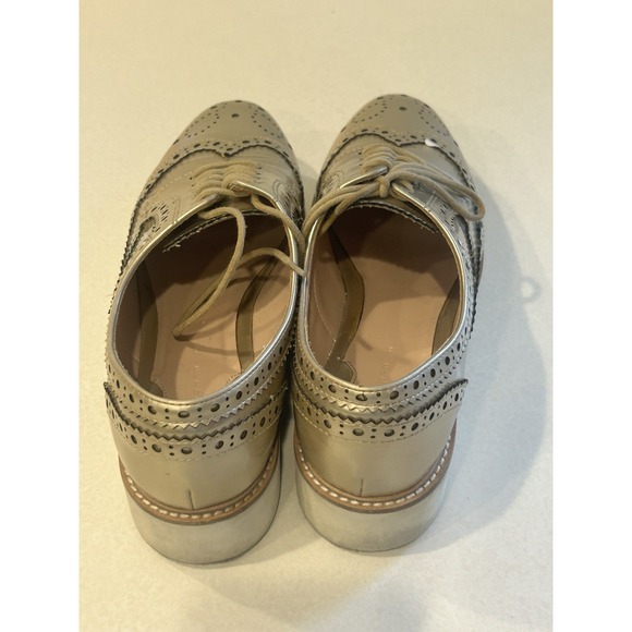 Zara Gold Metallic Wingtip Loafers Women's Size 9.5  Platform Preppy Boho Y2K - Picture 5 of 16